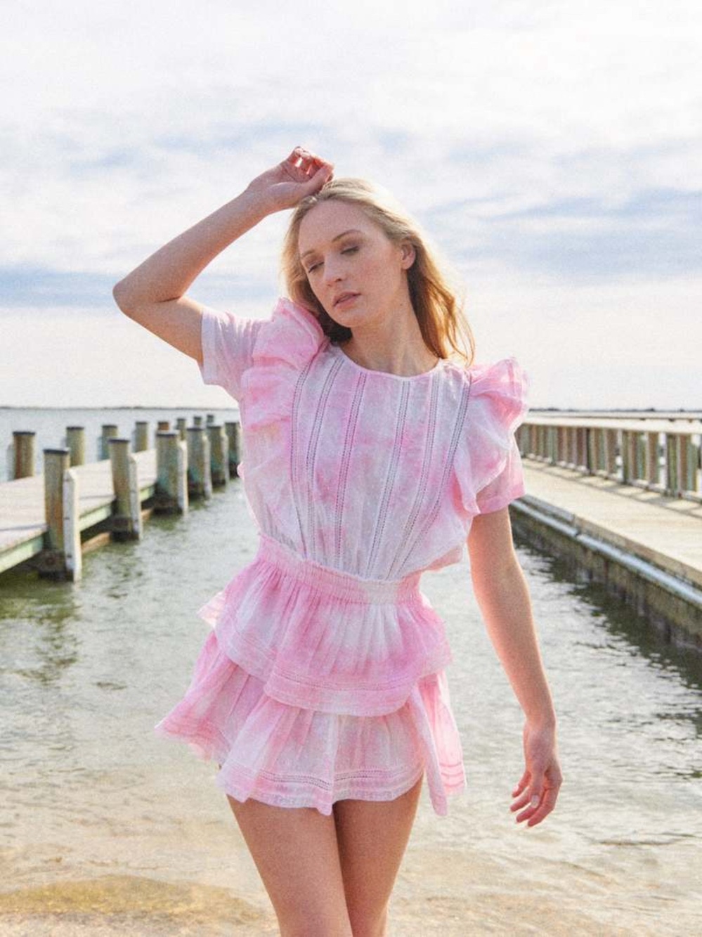 LoveShackFancy Natasha Pink Tiered Ruffle Mini Dress